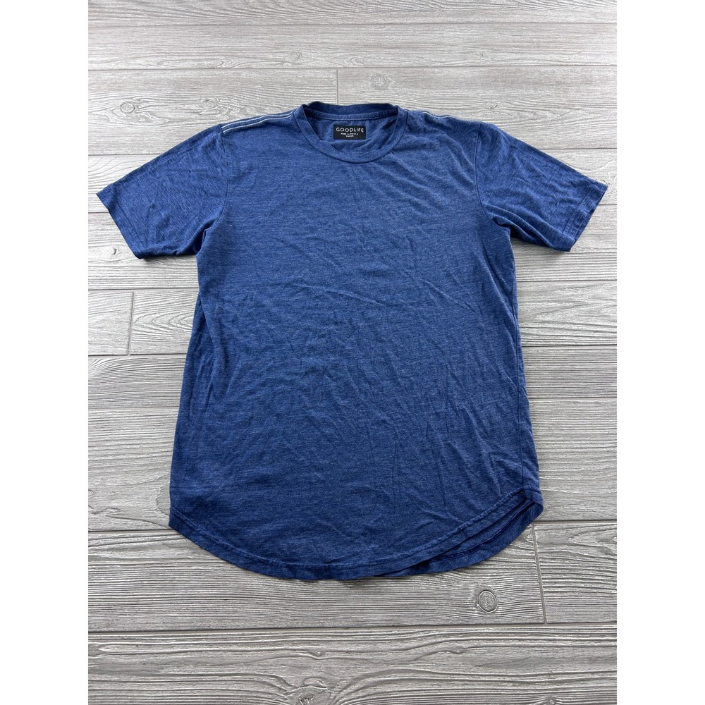Goodlife Mens Blue Heather Scallop Hem Short Sleeve T-Shirt Medium Made in USA